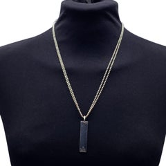 Gucci Sterling Silver Bar Tag Pendant Ball Chain Necklace