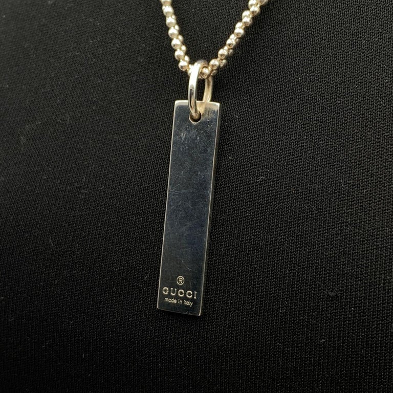 Gucci Sterling Silver Bar Tag Pendant Ball Chain Necklace at 1stDibs