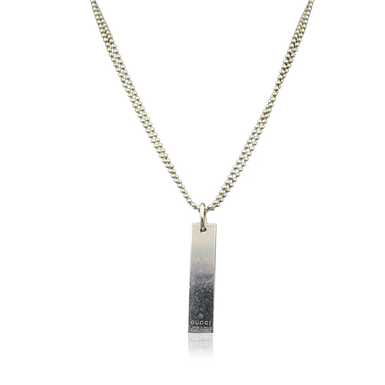 Gucci Sterling Silver Bar Tag Pendant Ball Chain Necklace For Sale at  1stDibs
