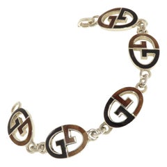 Pulsera icónica Gucci de plata de ley y esmalte marrón negro hecha a mano en Italia