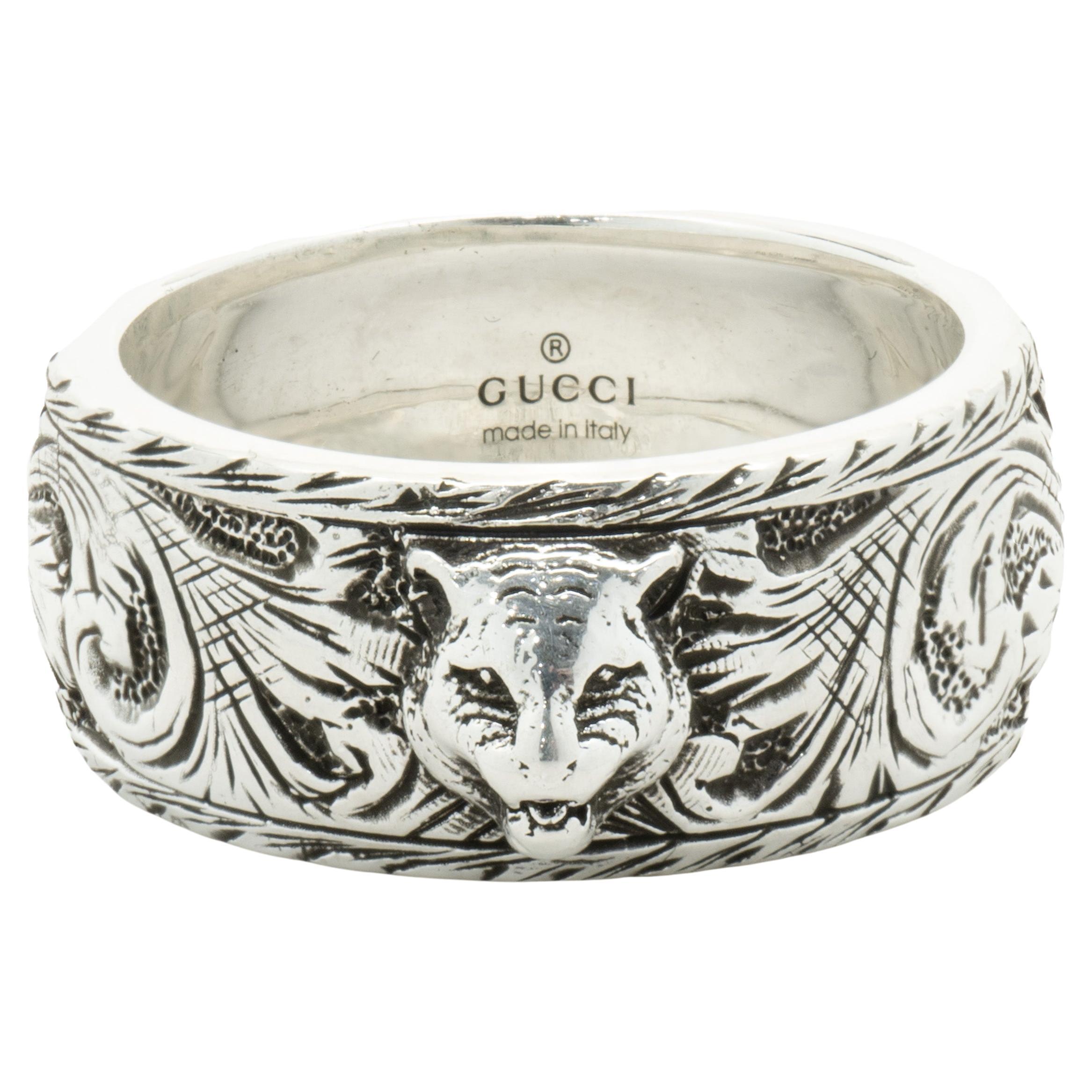 Gucci Sterling Silver Black Enamel Tiger Band For Sale