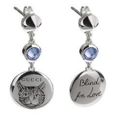 Orecchini a goccia con zircone blu in argento Sterling Blind for Love Feline di Gucci