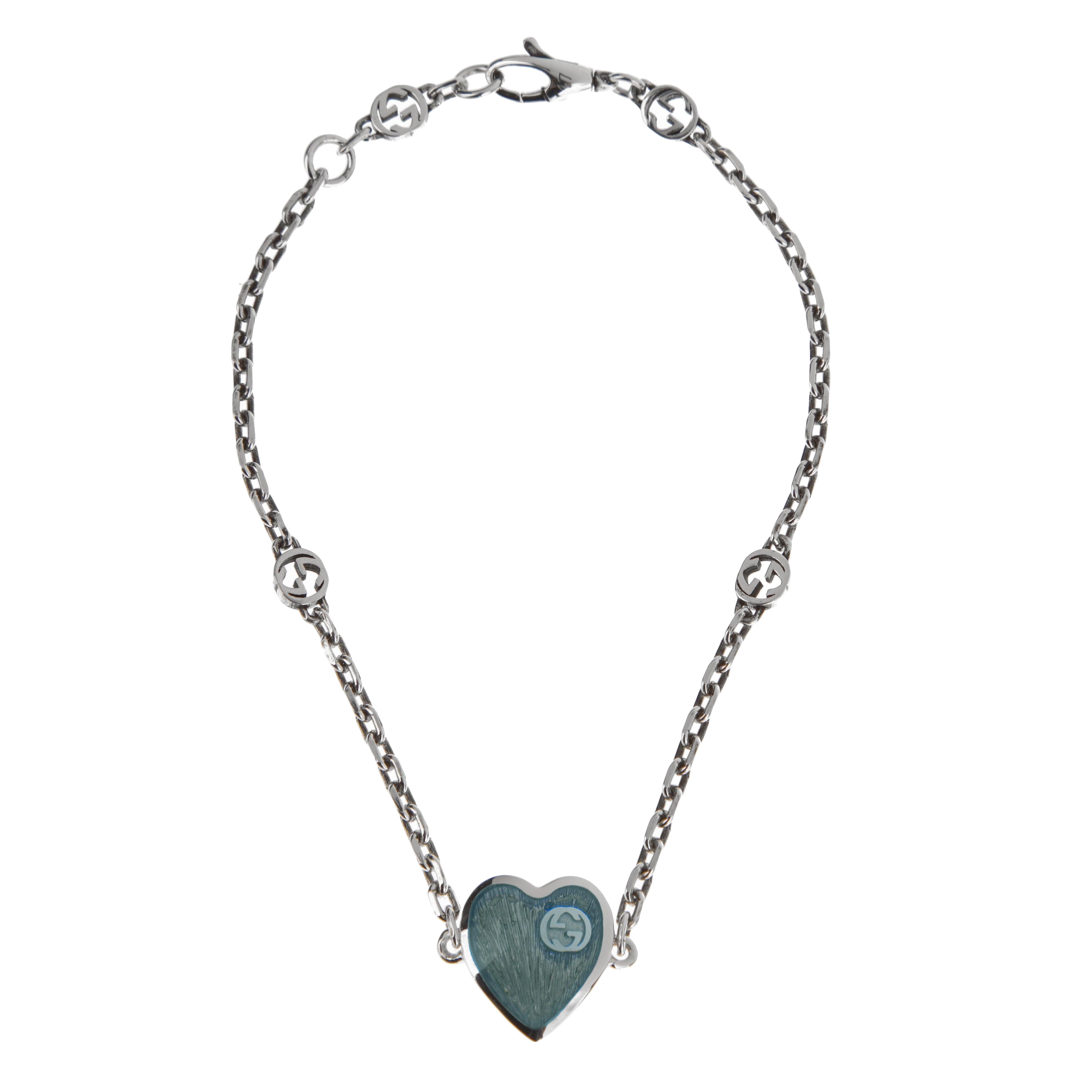 Bracciale con charme a forma di cuore blu in argento 925 di Gucci - 7 in vendita