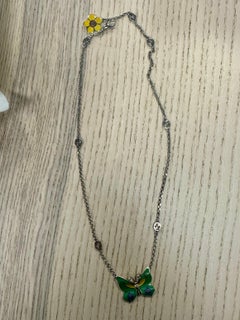 Gucci Sterling Silver Butterfly Pendant Necklace Green