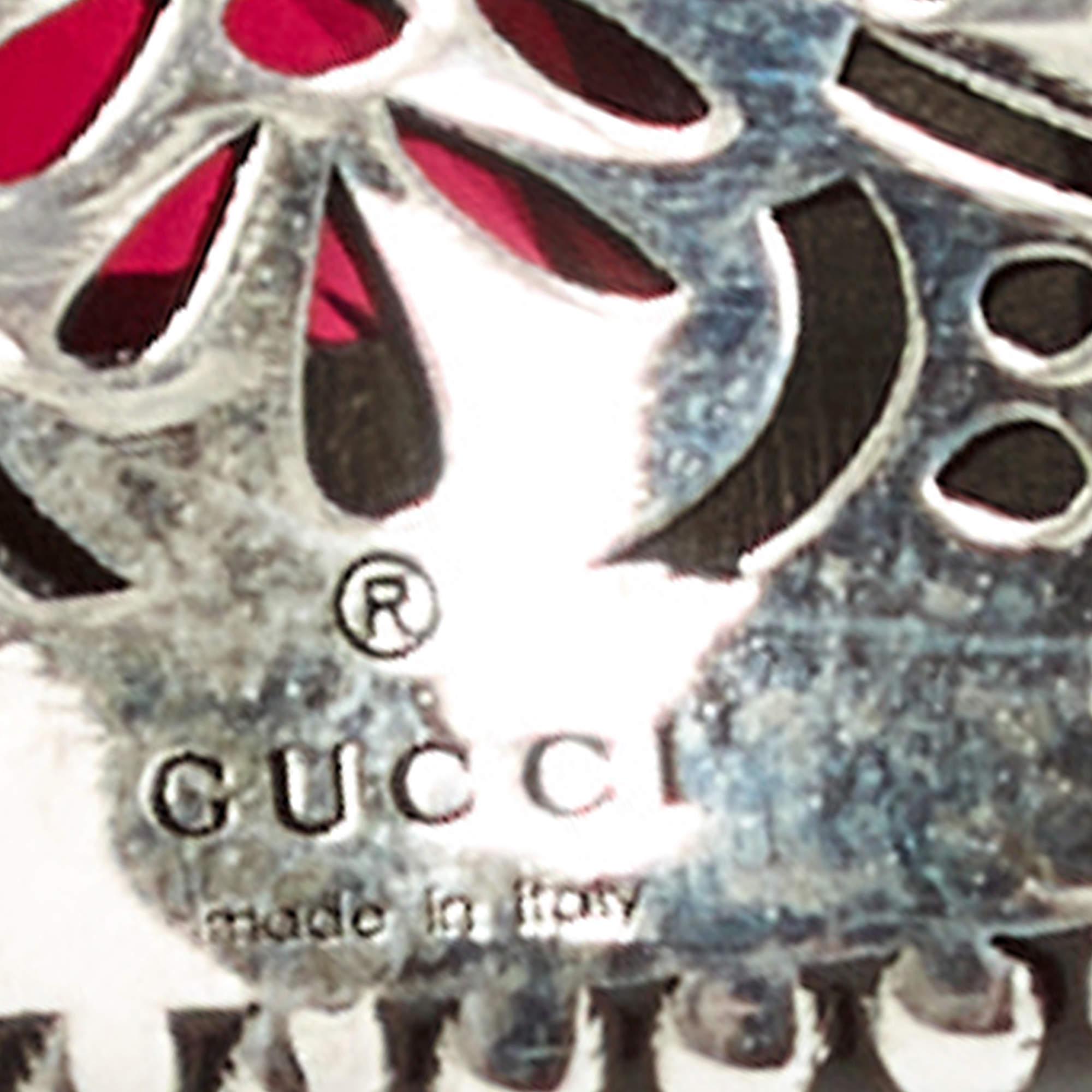 Uncut Gucci Sterling Silver Crystal Embellished Signet Ring