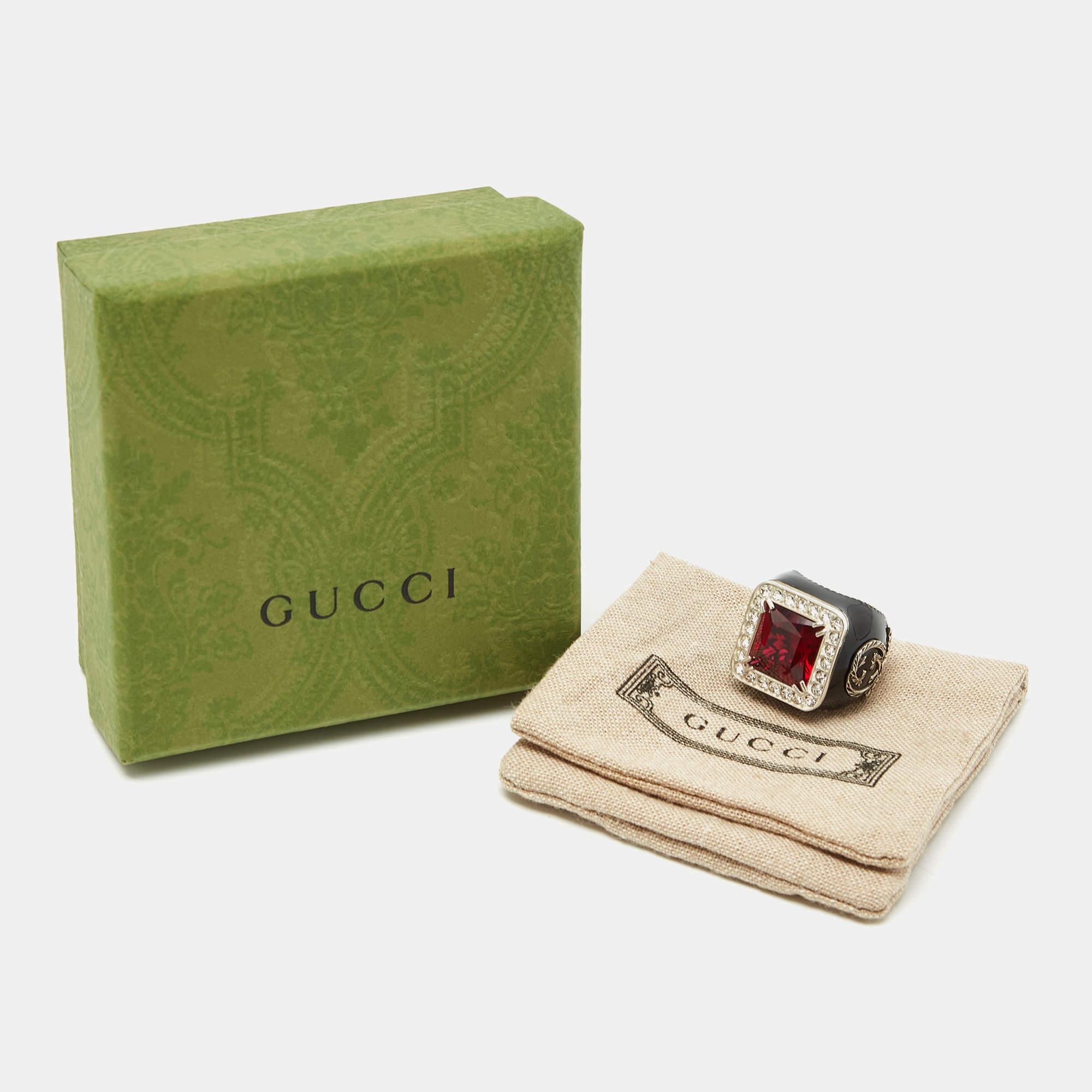 Women's Gucci Sterling Silver Crystal Embellished Signet Ring