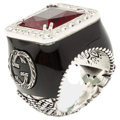 Gucci Sterling Silver Crystal Embellished Signet Ring