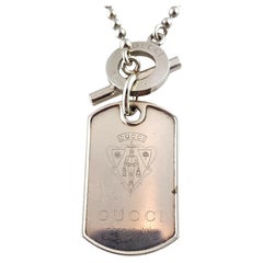 GUCCI Sterling Silver Dog Tag Toggle Necklace #18380
