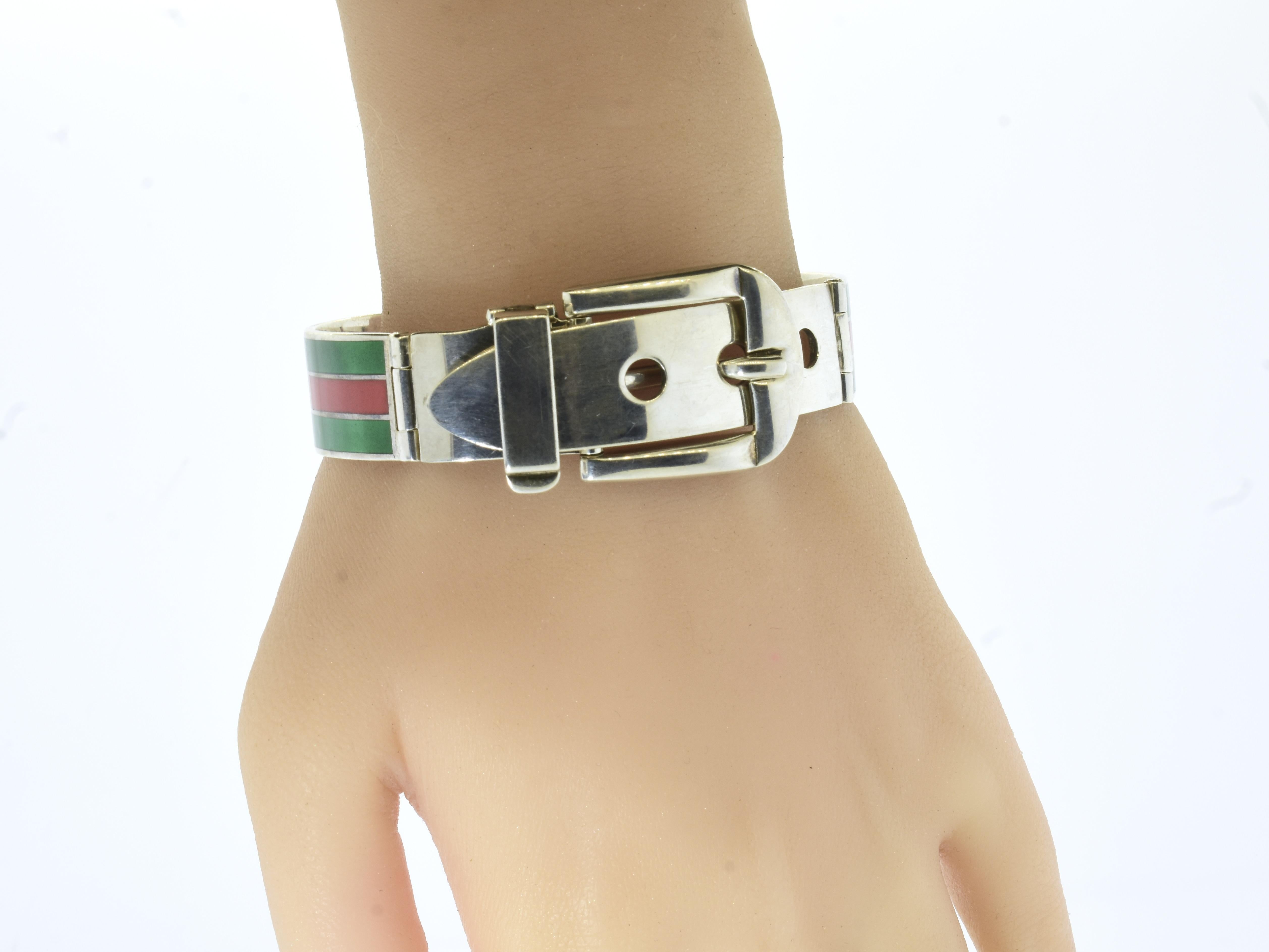Gucci Sterling Silver Enamel Vintage Bracelet, c. 1970 In Excellent Condition In Aspen, CO