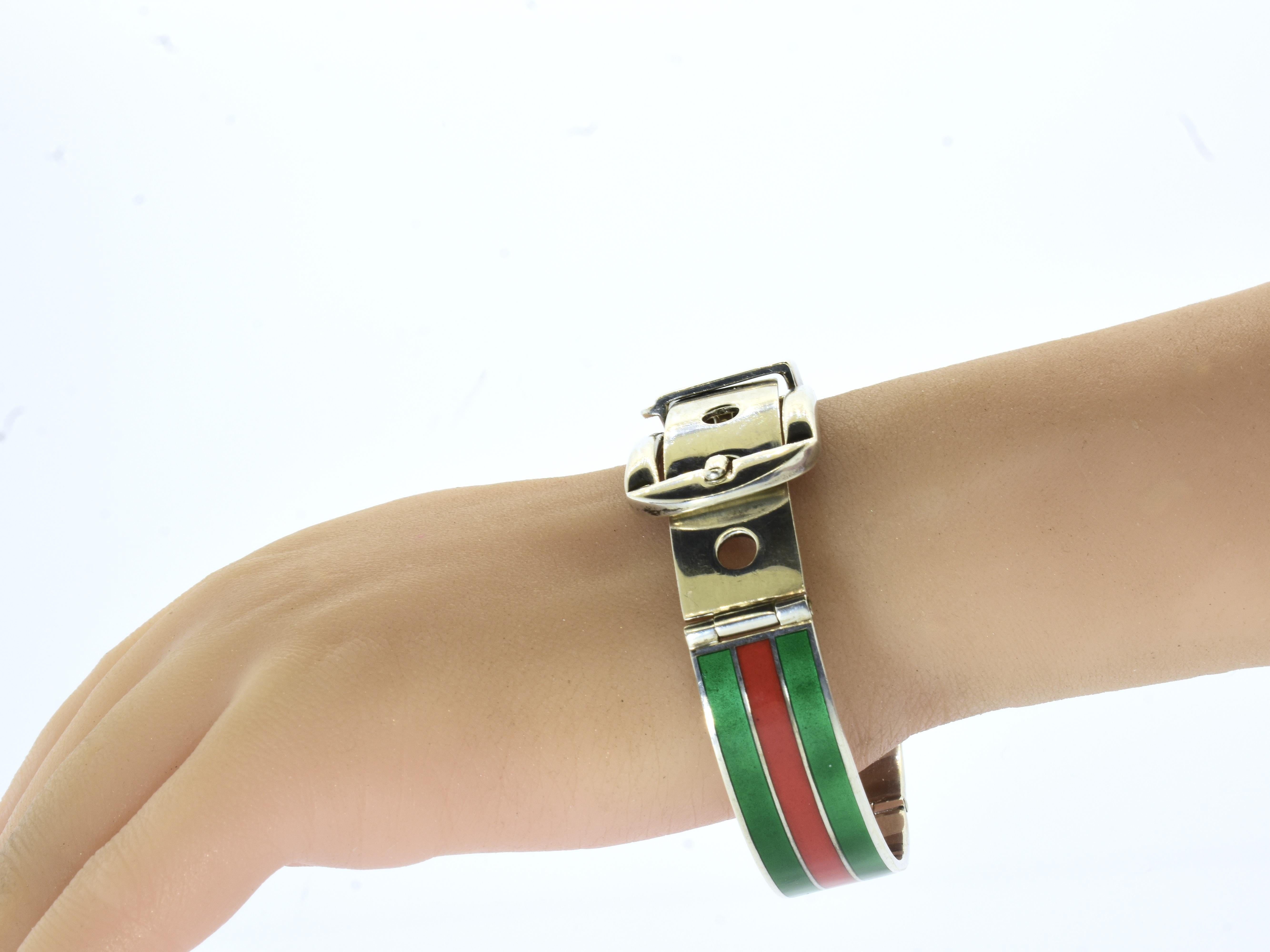 Women's or Men's Gucci Sterling Silver Enamel Vintage Bracelet, c. 1970