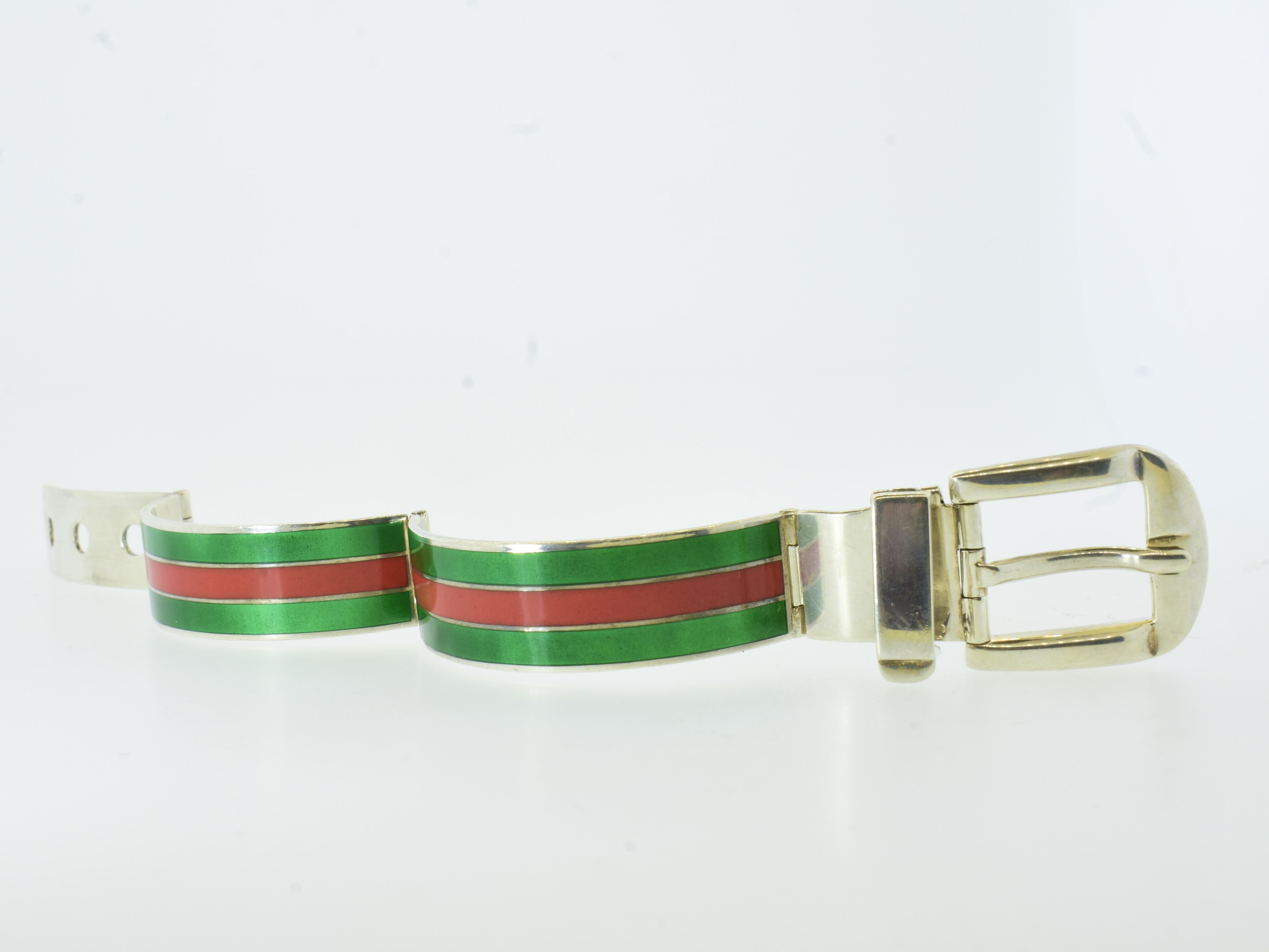 Gucci Sterling Silver Enamel Vintage Bracelet, c. 1970 2