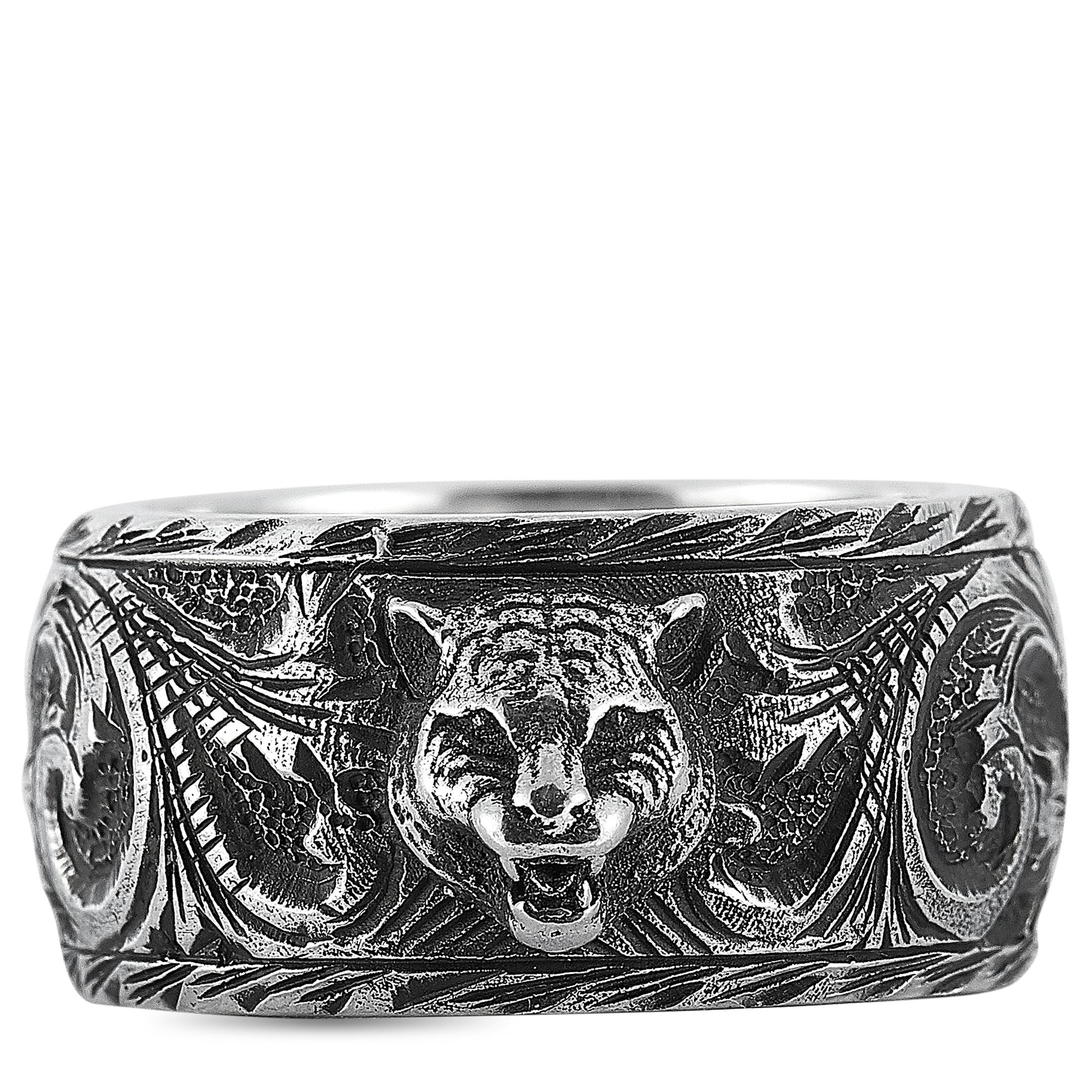 Women's or Men's Gucci Sterling Silver Feline Head Motif Ring