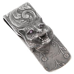 Gucci Sterling Silver Feline Money Clip With Purple Zircon Eyes