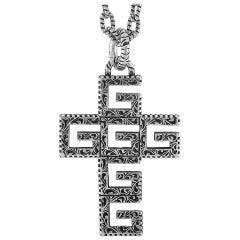 Gucci Sterling Silver G-Cube Cross Necklace