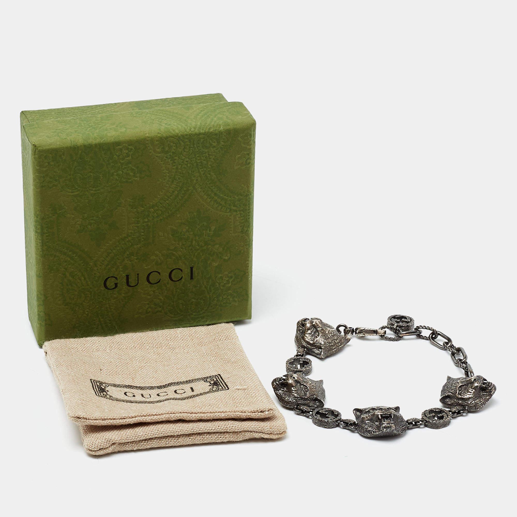 Women's Gucci Sterling Silver Garden Feline Charm Bracelet
