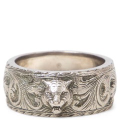 Gucci Thin Silver Ring with Feline Head, Size 12, Sterling Silver, Sterling Silver