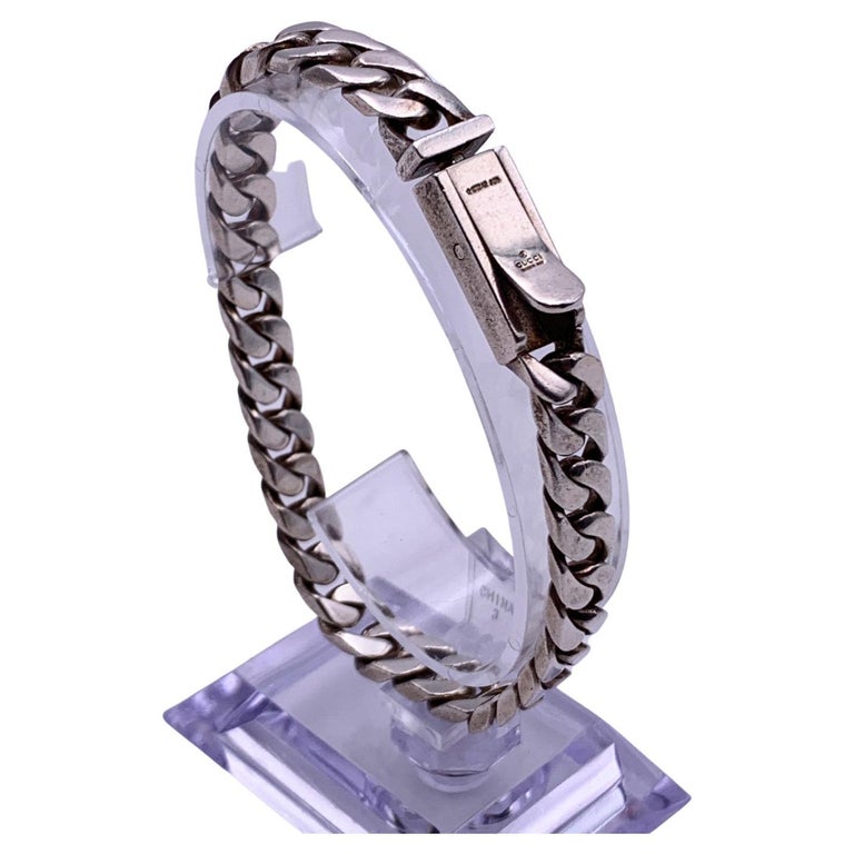 Gucci Sterling Silver Gourmette Chain Unisex Bracelet For Sale at 1stDibs