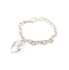 Gucci Sterling Silver Heart Charm Rolo Link Bracelet