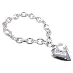 Gucci Sterling Silver Heart Charm Tag Link Bracelet