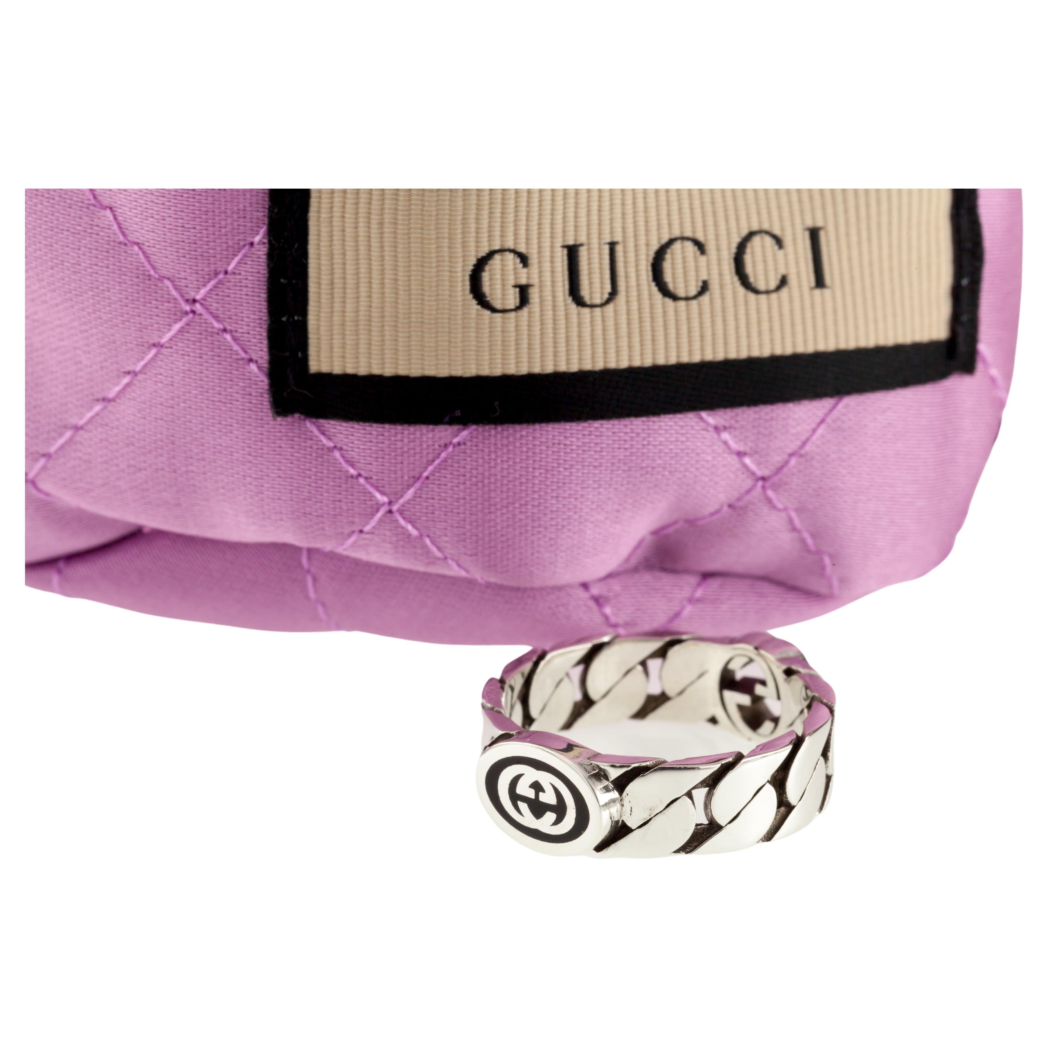 Gucci Sterling Silver Interlocking G Band Ring with Box & Pouch For Sale