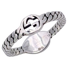 Gucci Sterling Silver Interlocking GG Logo Unisex Ring Size 19