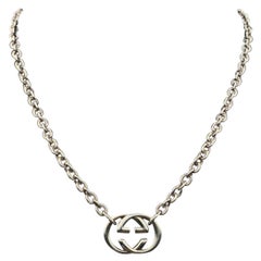 Gucci Sterling Silver Interlocking GG Pendant Chain Unisex Necklace