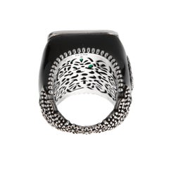 Gucci Sterling Silver Red Crystal Cocktail Ring with Black Enamel