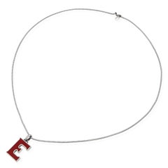 Gucci Sterling Silver Red Enamel Letter E Pendant Necklace on Les Bernard Chain