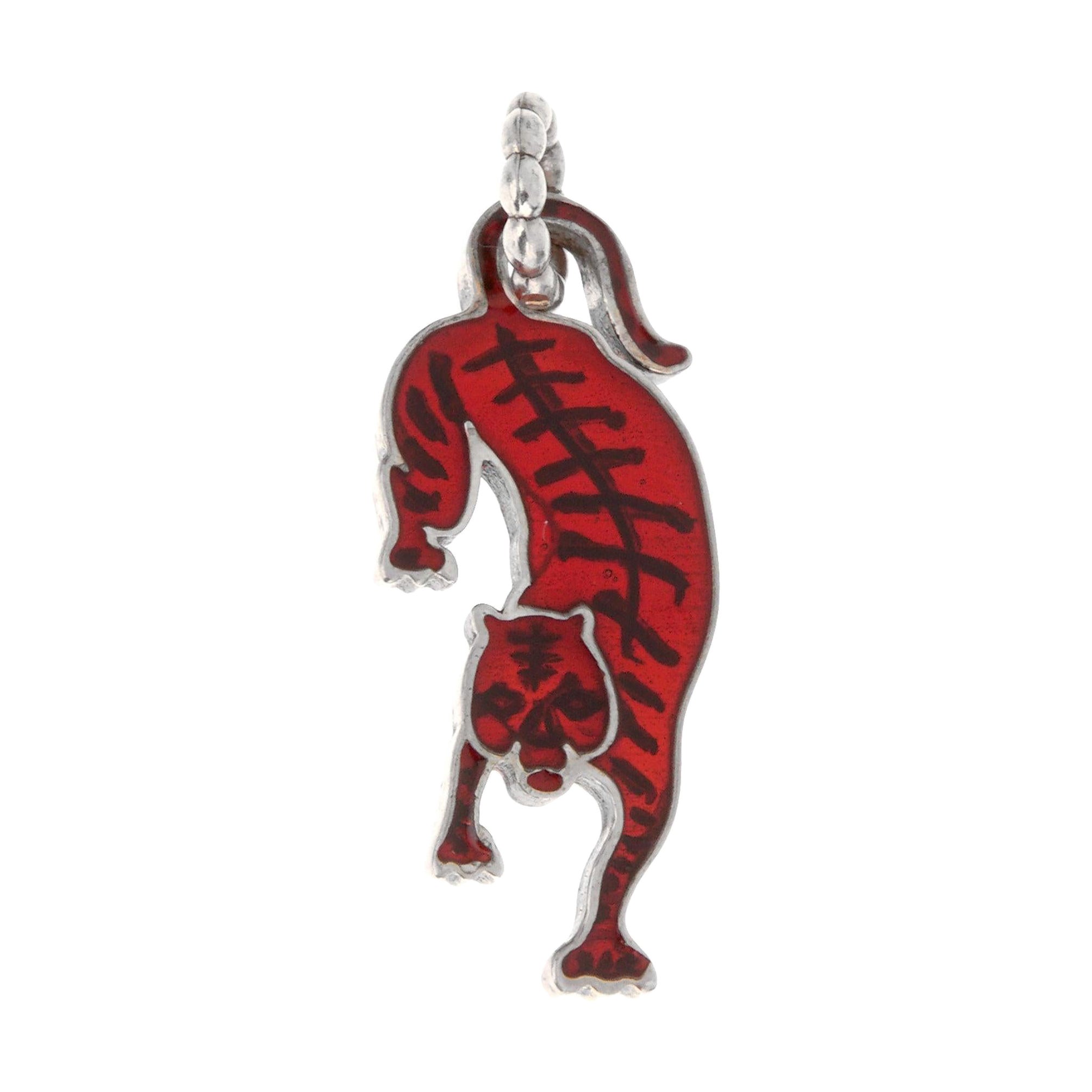 Gucci Sterling Silver Red Enamel Tiger Pendant