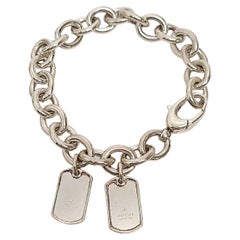 Gucci Sterling Silver Rolo Link Bracelet with Two Dog Tags