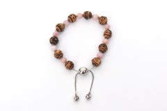 Gucci Pulsera deslizante de plata de ley y cuarzo rosa y piedra marrón Vintage