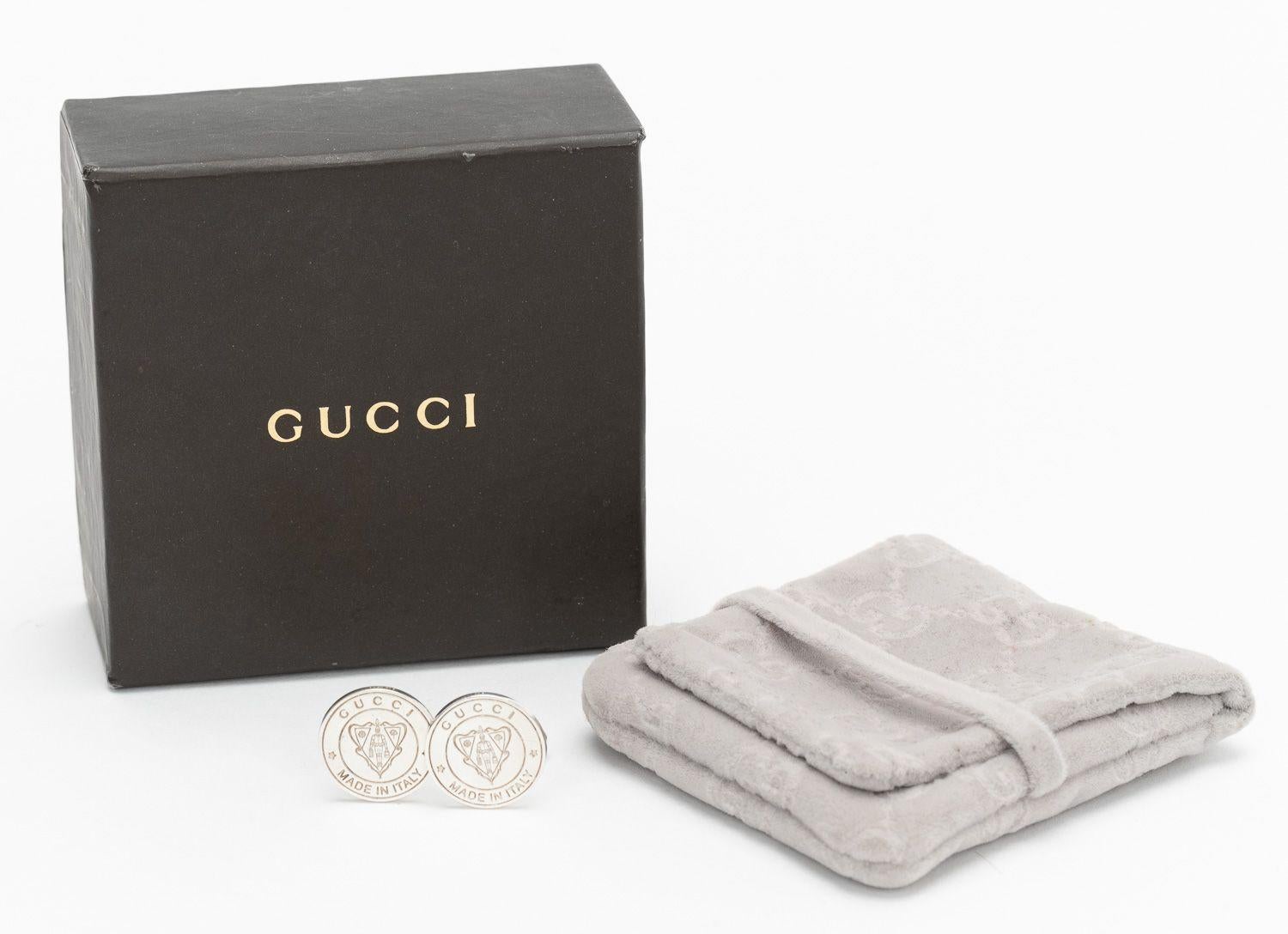 Gucci Boutons de manchette en argent sterling avec crête ronde Excellent état - En vente à West Hollywood, CA