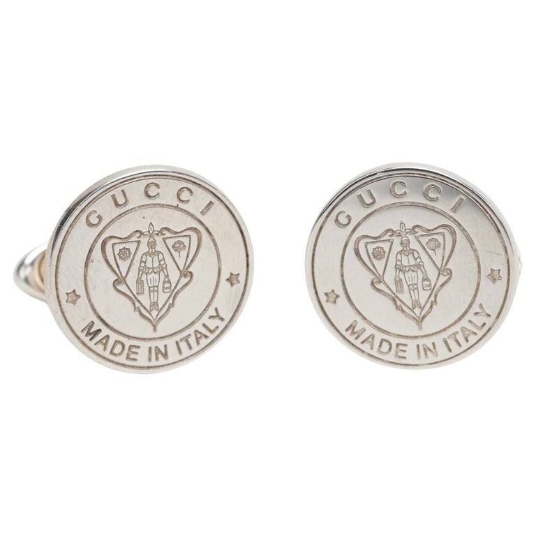 Gucci Sterling Silver Round Crest Cufflinks For Sale at 1stDibs
