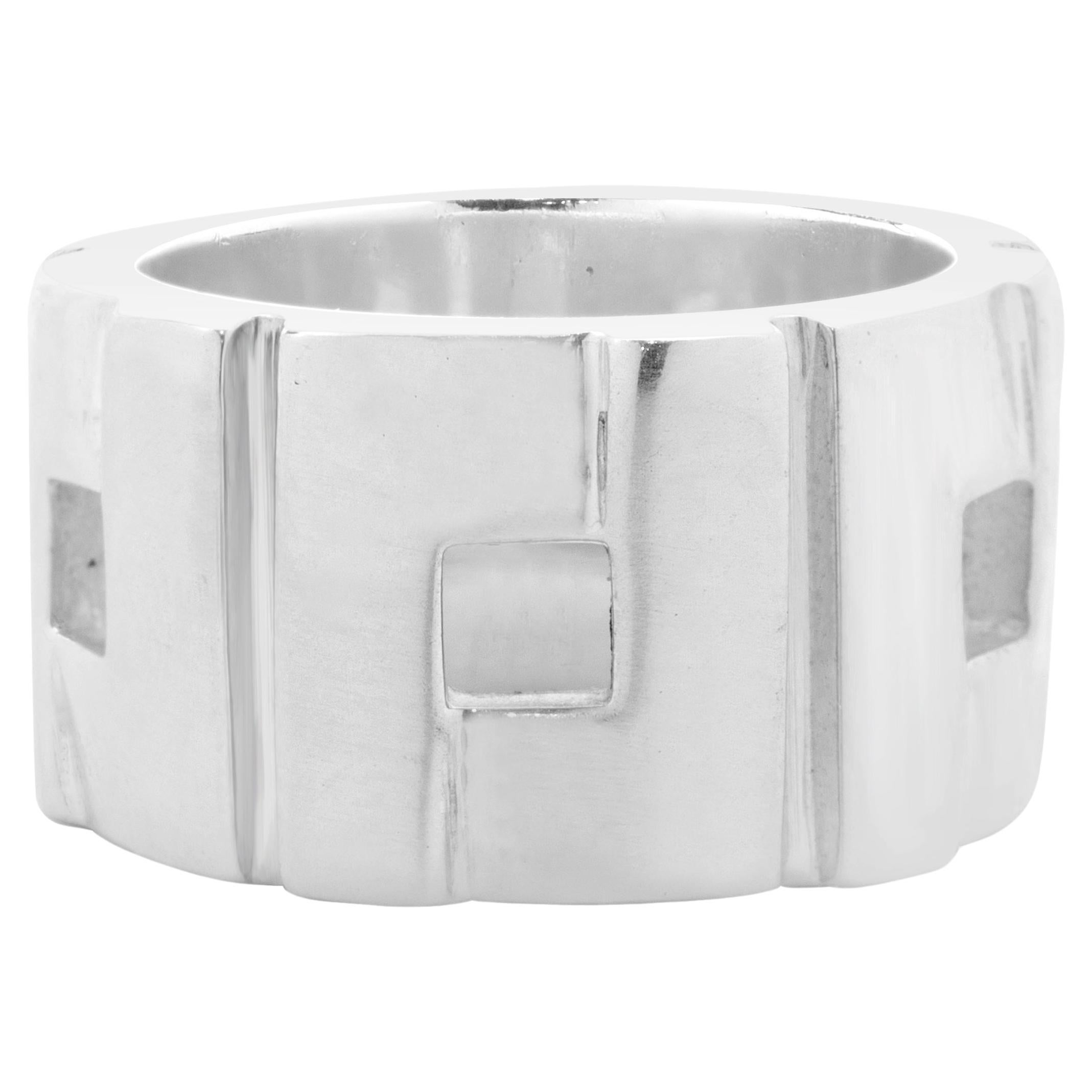 Gucci Sterling Silver Signature Logo Band For Sale