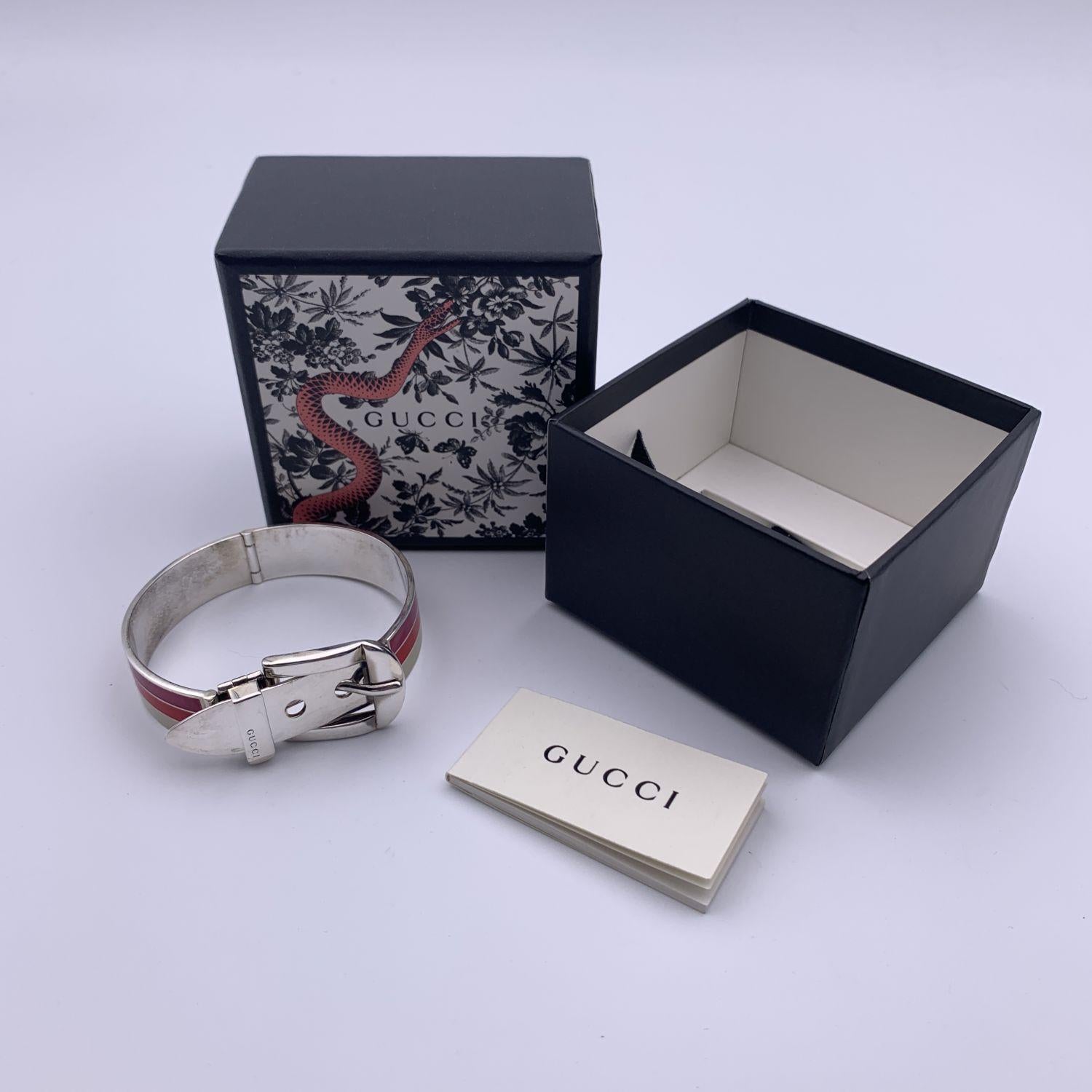 Gucci Sterling Silver Striped Garden Cuff Bracelet Size 18 6