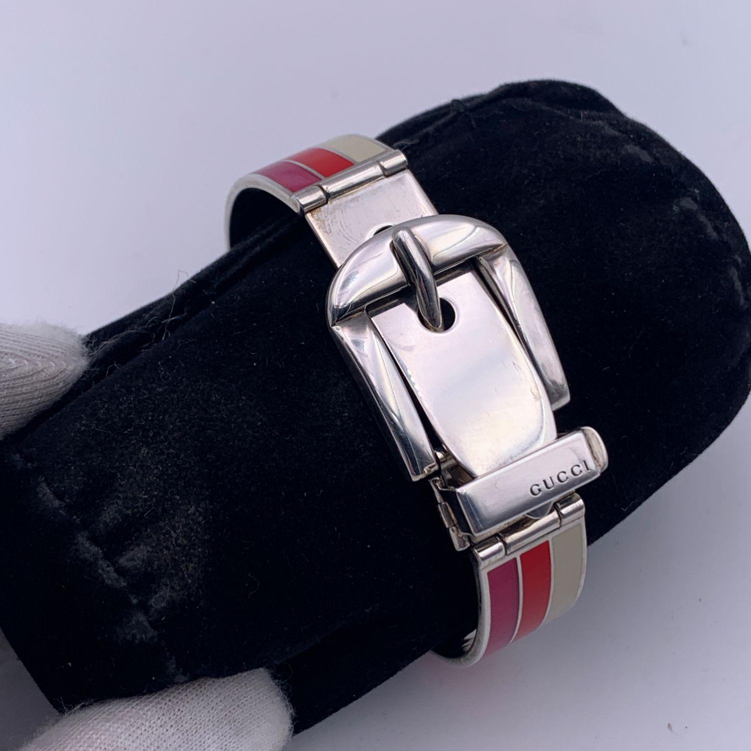 Gucci Sterling Silver Striped Garden Cuff Bracelet Size 18 In Excellent Condition In Rome, Rome