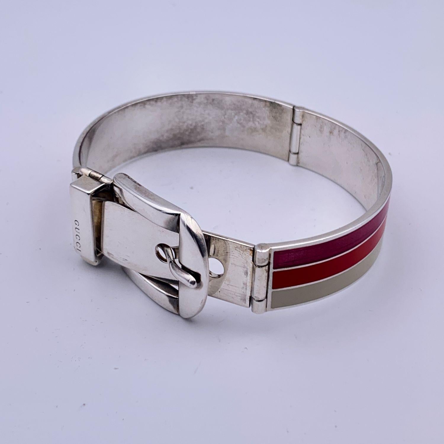 Gucci Sterling Silver Striped Garden Cuff Bracelet Size 18 1