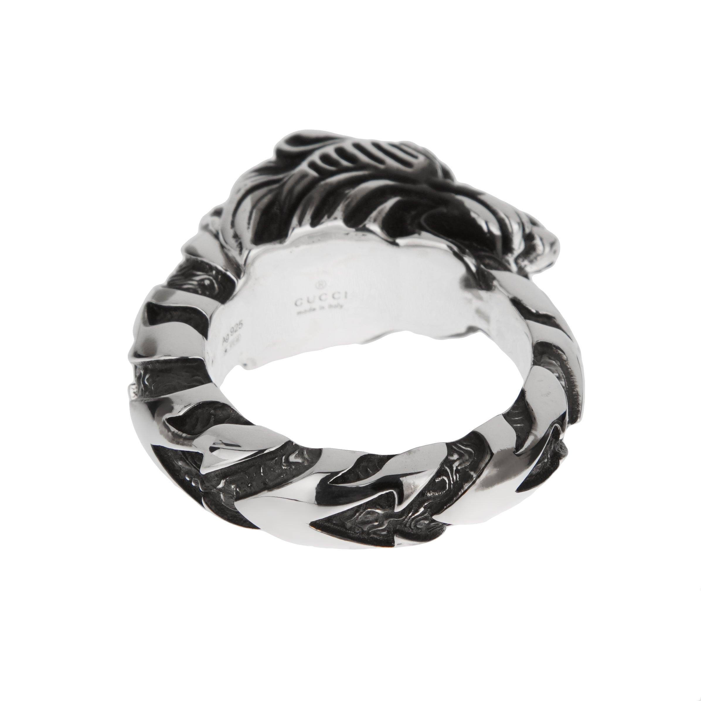 Moderno Gucci Anello con testa di tigre in argento sterling Sz 10 1/2 in vendita