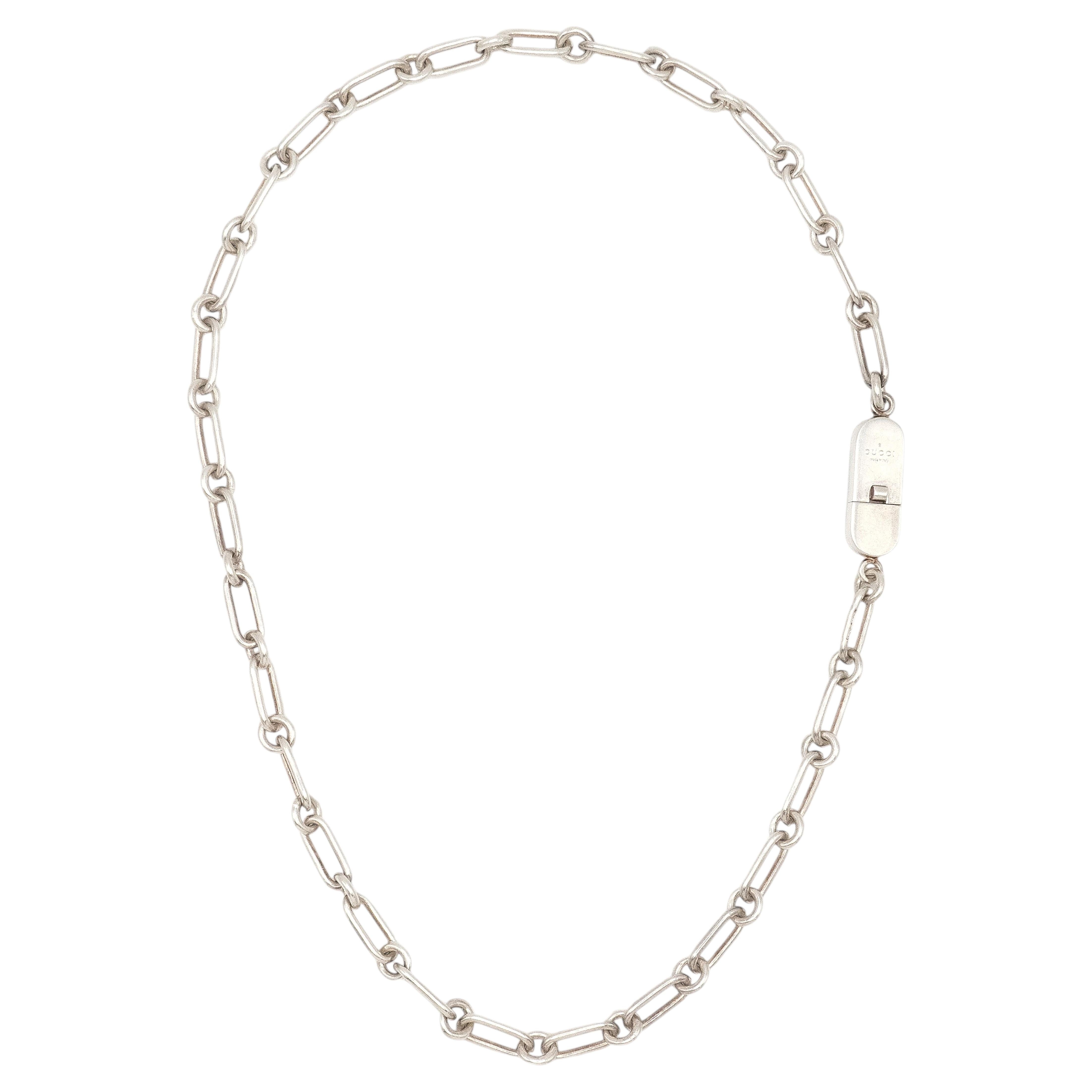 Gucci Sterling Trombone Link Chain Necklace