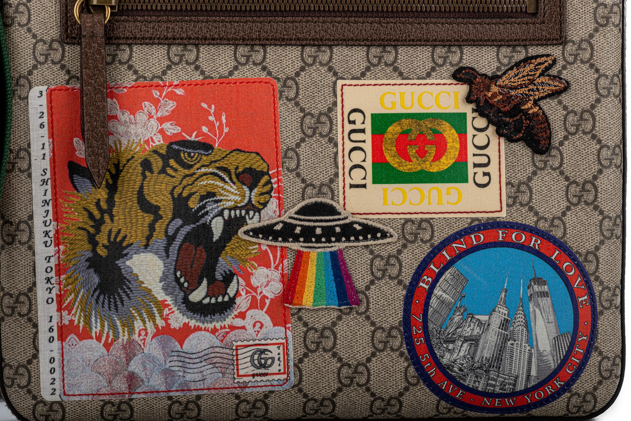 Brown Gucci Stickers Tiger Crossbody Bag - Limited Edition
