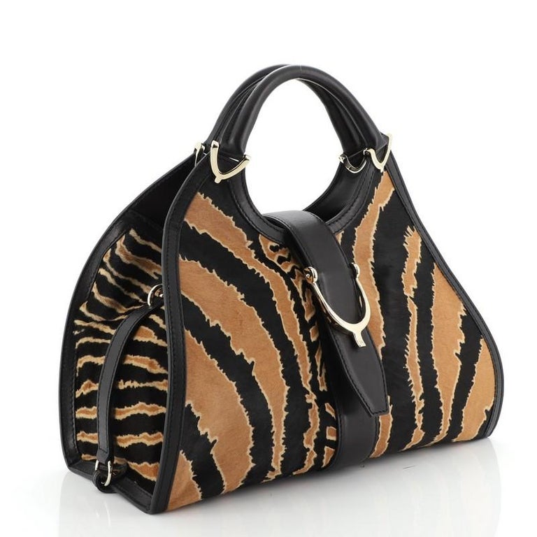 Gucci Stirrup Top Handle Bag Calf Hair Large at 1stDibs