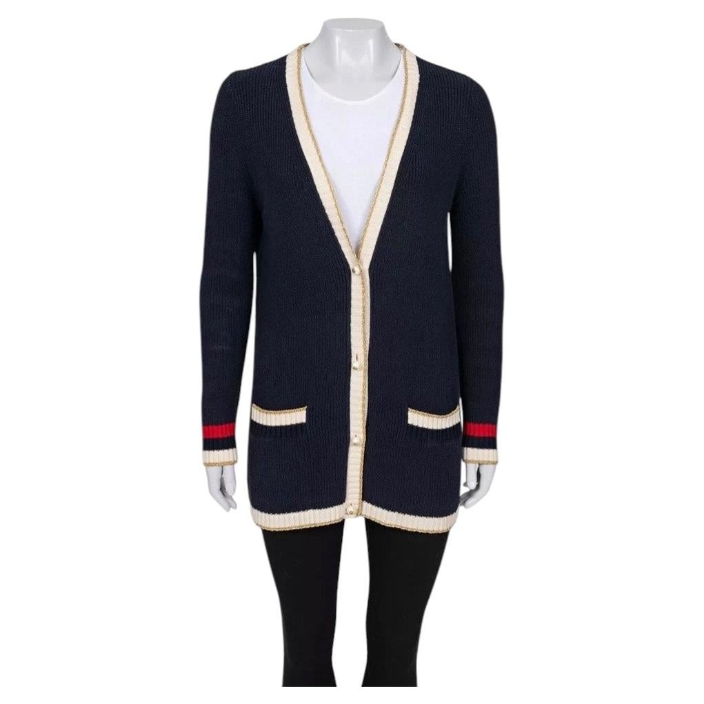 Gucci Straight Blue Embroidered Cardigan - Size S