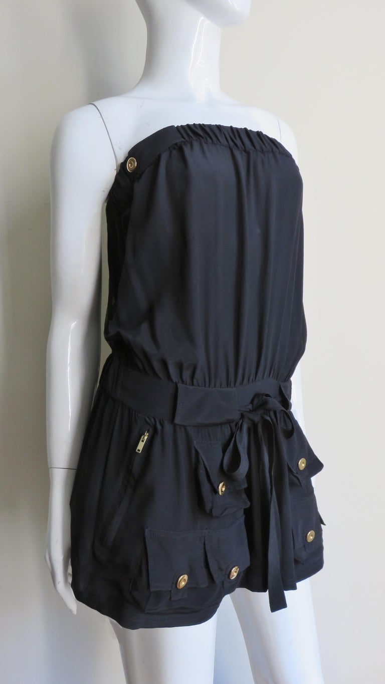 silk strapless romper