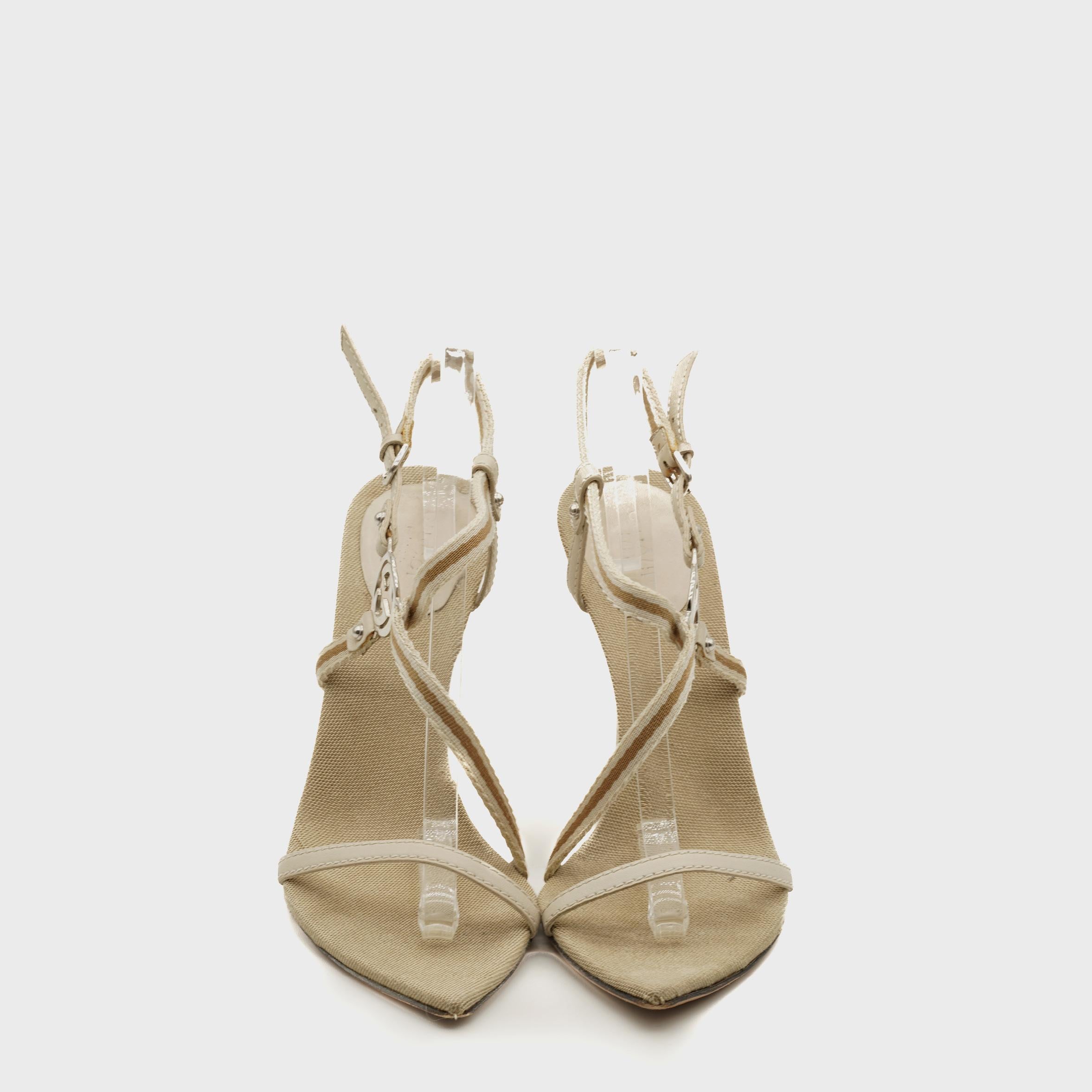 Sandales à lanières en toile et cuir de Gucci avec logo GG, circa 2000 Excellent état - En vente à Paris, FR