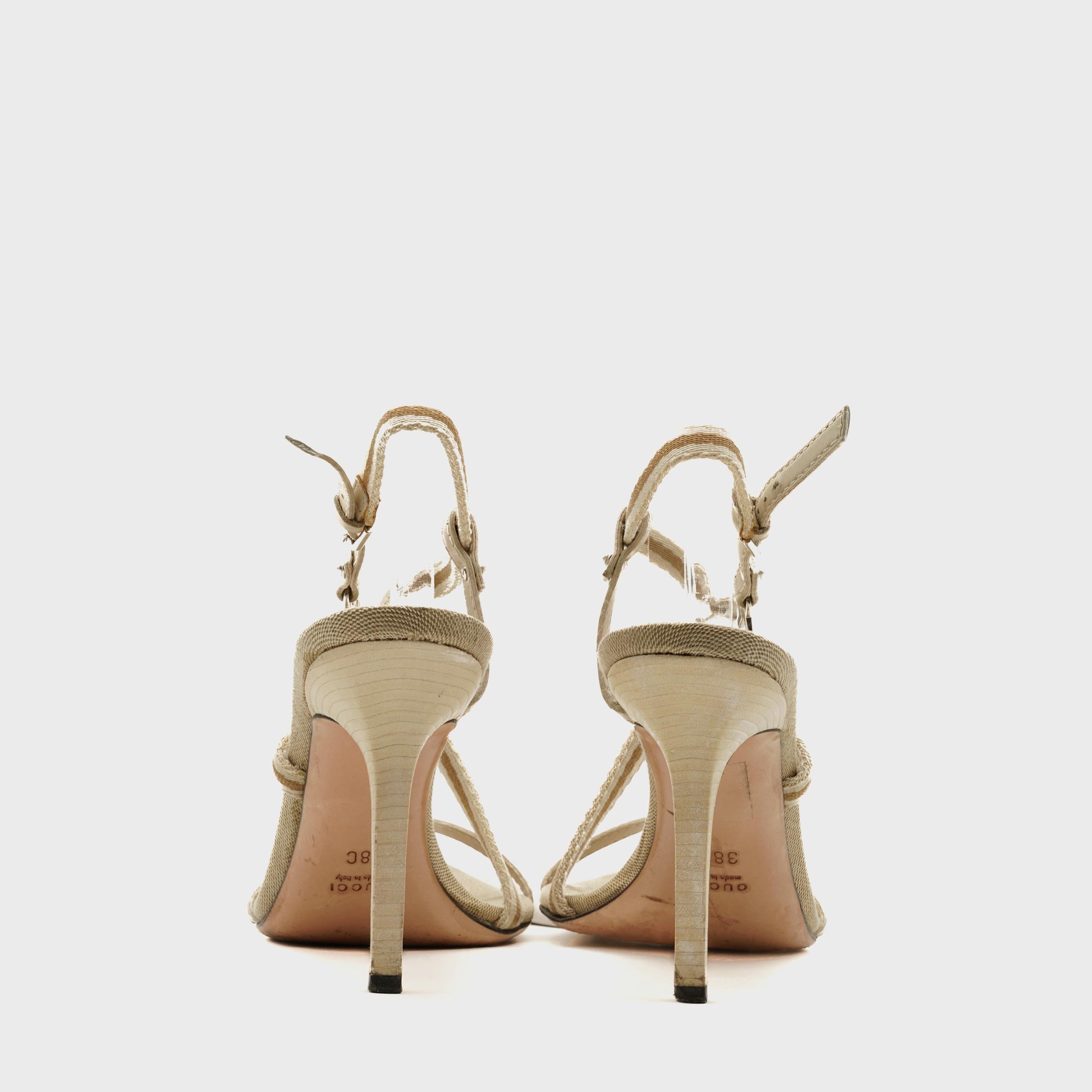 Sandales à lanières en toile et cuir de Gucci avec logo GG, circa 2000 Pour femmes en vente