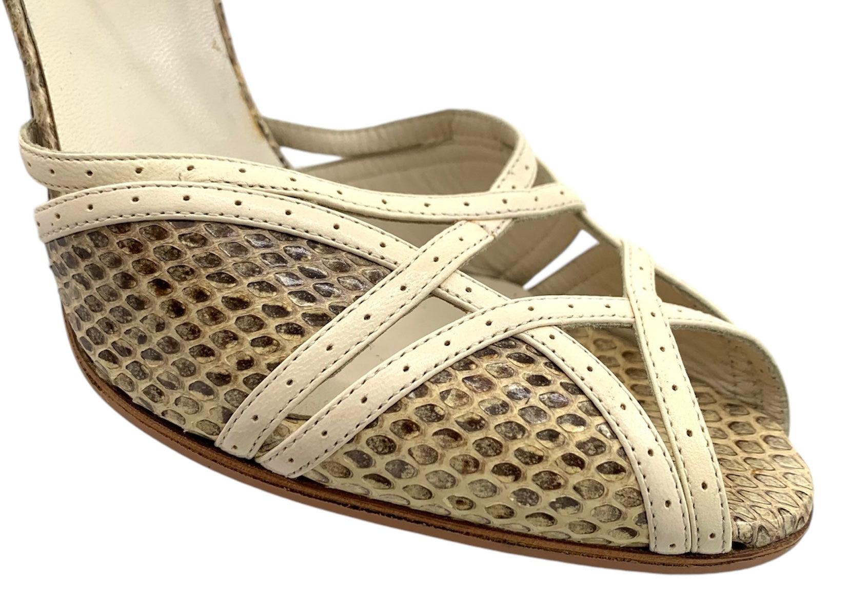 Marrone Gucci: tacchi a spillo in pelle color crema e pelle di serpente in vendita