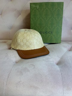 Casquette de baseball Gucci en paille et cuir avec boîte et sac à poussière inutilisé