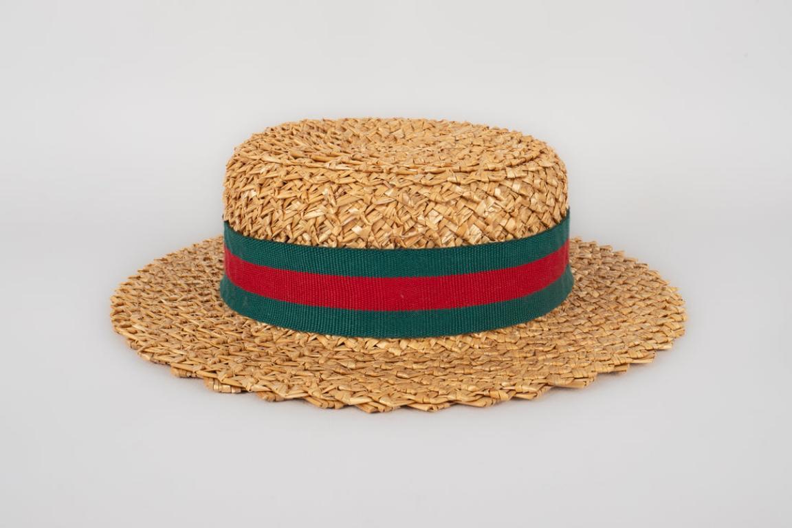 Brown Gucci Straw Hat For Sale