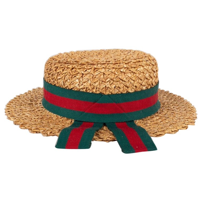 Gucci Natural Straw Wide-Brim Hat with Red Ribbon and Gold Logo Gucci Paper Blend Wide Brim Hat S Brown 1807068 – FASHIONPHILE main image 3
