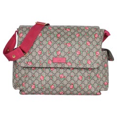 GUCCI Strawberry Print GG Canvas Diaper Bag Beige Multicolor